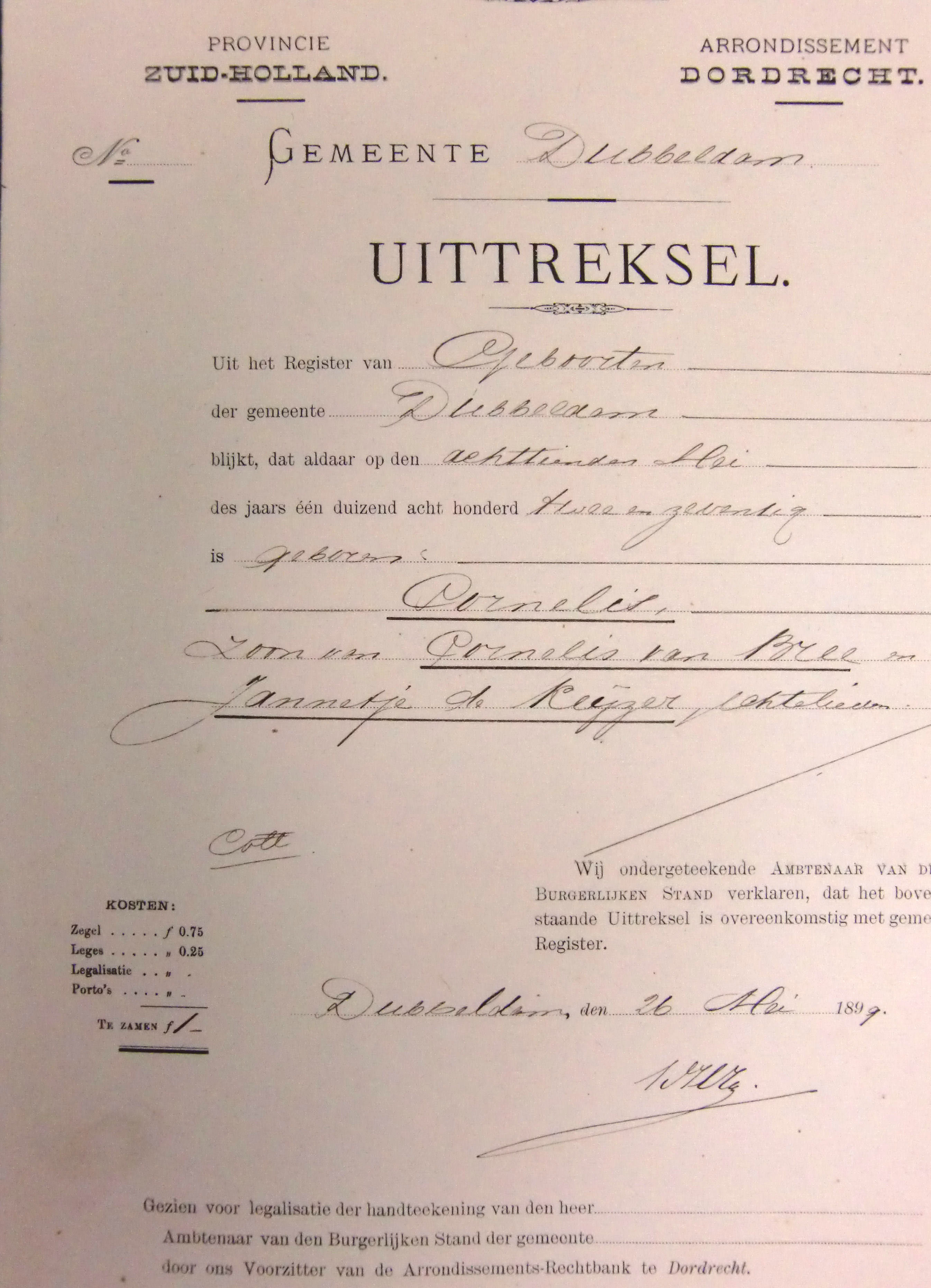 geboorteakte Cornelis van Bree 1872