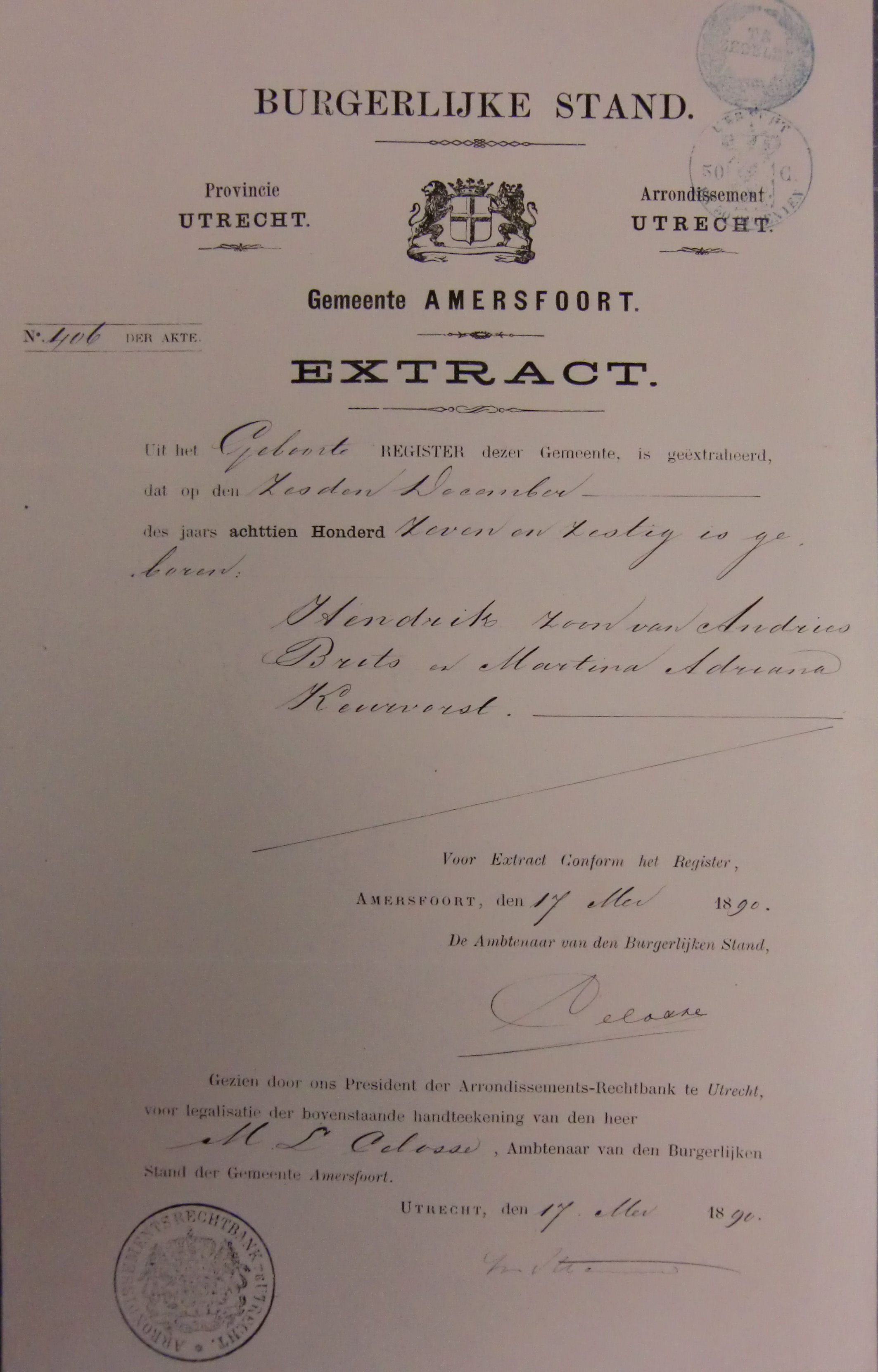 geboorteakte Hendrik Brits 1867
